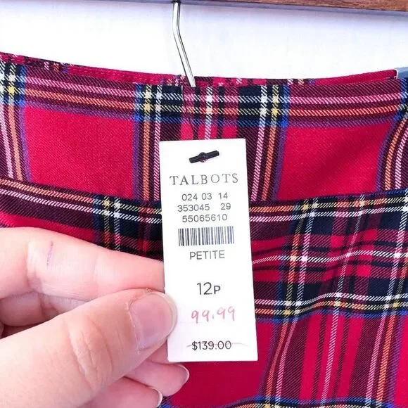 NWT Talbots Red Mountain Plaid Black Velvet Stripe Slim Ankle Pant Size 12P